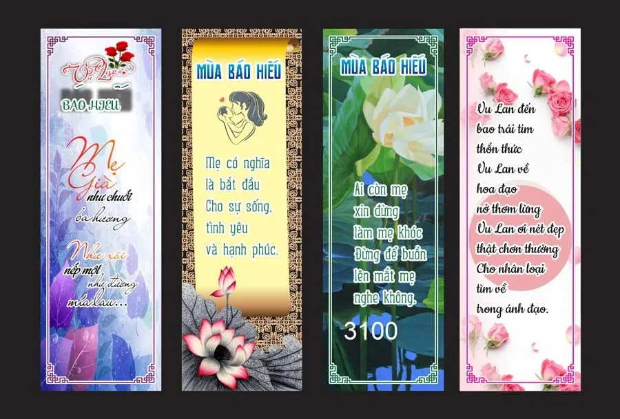 Phướn dọc nhưng câu thơ về tình mẫu tử  kính mừng đại lễ Vu Lan báo hiếu file Corel