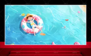 Backbround, phông nền tranh em bé thả nổi thư giãn trên phao file corel