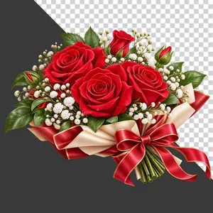 Bó hoa hồng đỏ gói giấy lụa thắt nơ trang trí chúc mừng tặng thầy cô - File PNG