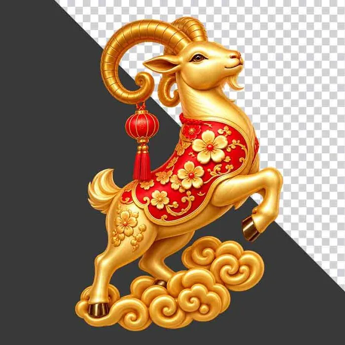 Tượng dê vàng áo choàng đỏ sừng đèn lồng - File PNG