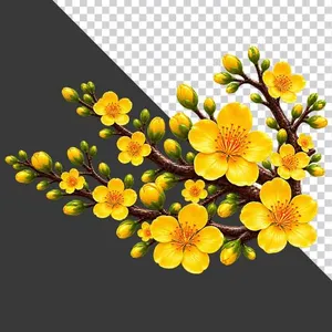 Cành hoa mai vàng chùm tụ tài lộc nhánh phụ - File PNG