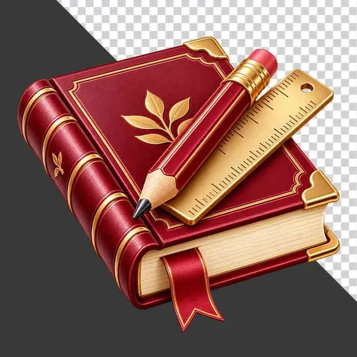 File PNG - Cuốn sách đỏ đặt bút chì và thước kẻ vàng tri ân 20 tháng 11