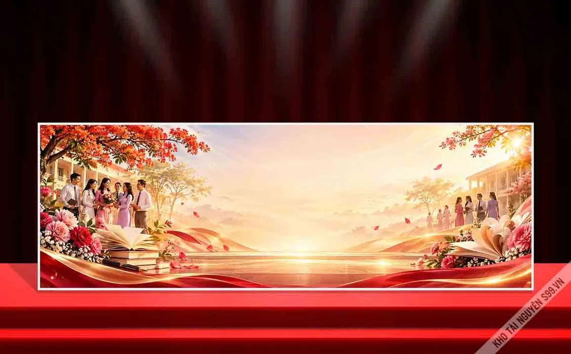 File JPG - Backdrop sân khấu khai giảng thầy cô học sinh sân trường