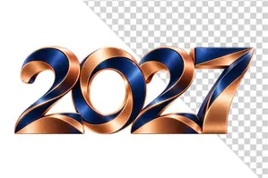 Số 2027 3D xanh dương viền vàng kim sắc nét sang trọng ngày Tết   - PNG