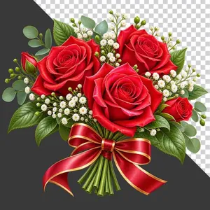 File PNG - Bó hoa hồng đỏ thắt nơ ruy băng tri ân thầy cô 20 tháng 11