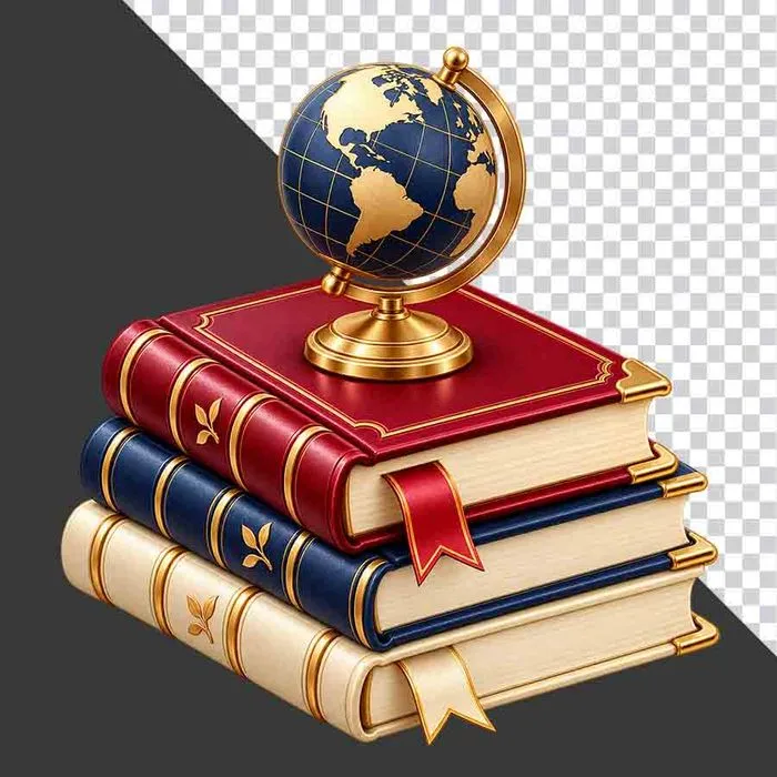 File PNG - Quả địa cầu đặt trên chồng sách tri thức tri ân 20 tháng 11