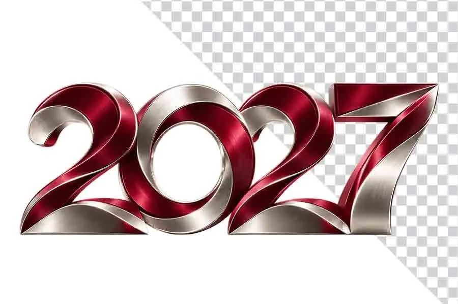Số 2027 3D đỏ viền bạc kim sang trọng ngày Tết - File PNG