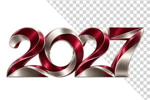 Số 2027 3D đỏ viền bạc kim sang trọng ngày Tết - File PNG