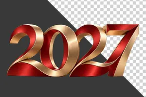 File PNG - Số 2027 3D đỏ vàng kim sang trọng ngày Tết