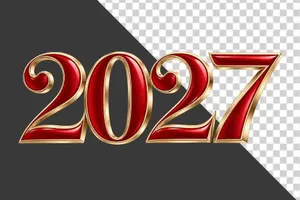 File PNG - Số 2027 3D đỏ viền vàng kim sắc nét sang trọng ngày Tết
