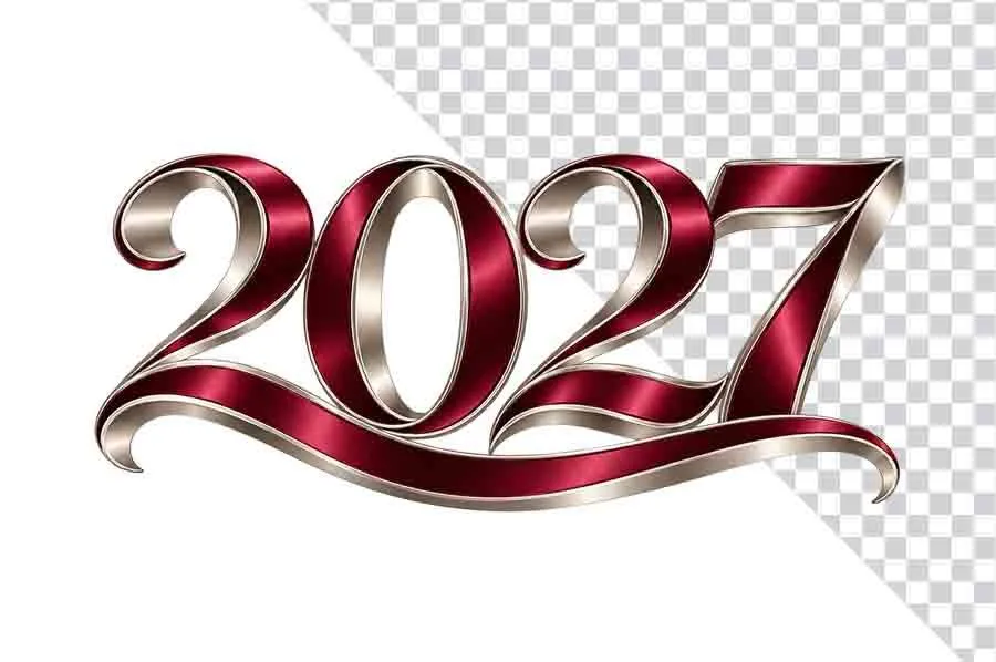 File PNG - Số 2027 3D uốn lượn đỏ viền bạc sang trọng nghệ thuật Tết   