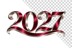 File PNG - Số 2027 3D uốn lượn đỏ viền bạc sang trọng nghệ thuật Tết   