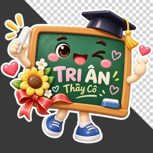 File PNG - Bảng đen hoạt hình đội mũ cử nhân cầm phấn chữ Tri Ân Thầy Cô 20/11   