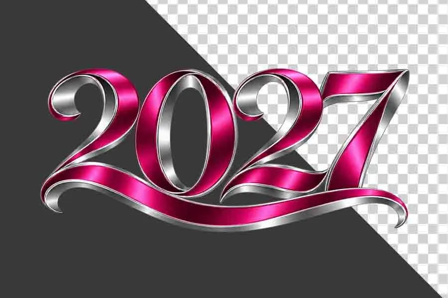Số 2027 3D hồng cánh sen viền bạc uốn lượn nghệ thuật ngày Tết - PNG