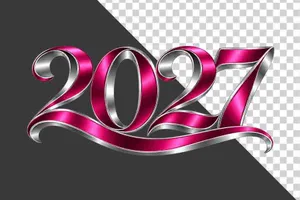 Số 2027 3D hồng cánh sen viền bạc uốn lượn nghệ thuật ngày Tết - PNG