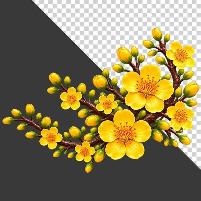 File PNG - Cành hoa mai vàng góc sáng rực rỡ