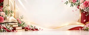 File JPG - Phông nền 20/11 sách vở hoa hồng cẩm chướng tông sáng sang trọng
