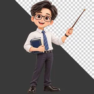File PNG - Thầy giáo đeo kính cầm thước bảng và sách tri ân 20 tháng 11   