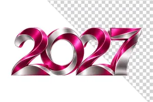 Số 2027 3D hồng cánh sen viền bạc sắc nét sang trọng ngày Tết - File PNG