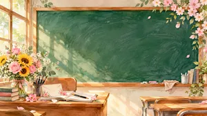 File JPG - Backdrop bảng đen lớp học hoa hướng dương ngày nhà giáo