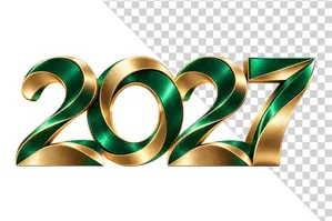 File PNG - Số 2027 3D xanh lá đậm viền vàng kim sắc nét sang trọng ngày Tết   