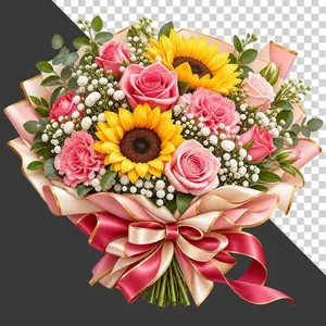 Bó hoa hướng dương hoa hồng và cẩm chướng gói giấy hồng thắt nơ ruy băng tri ân thầy cô 20 tháng 11