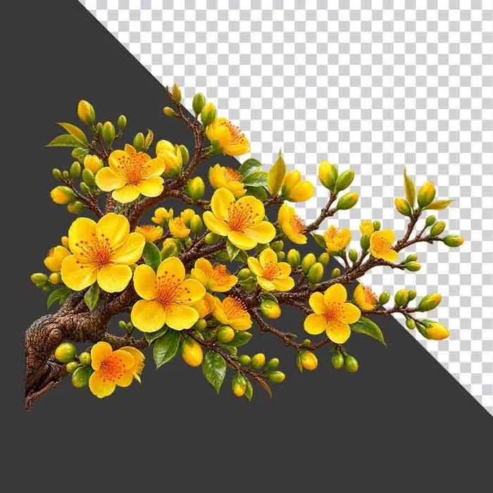 Cành hoa mai vàng chùm lớn rực rỡ - File PNG
