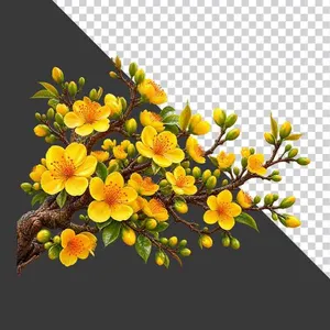 Cành hoa mai vàng chùm lớn rực rỡ - File PNG