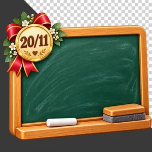 File PNG - Bảng đen gắn huy hiệu tròn 20 tháng 11 hoa và ruy băng đỏ