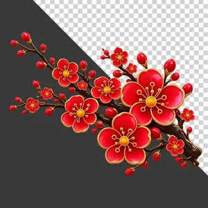 Cành hoa đào đỏ nhánh trải dài khoe sắc.PNG