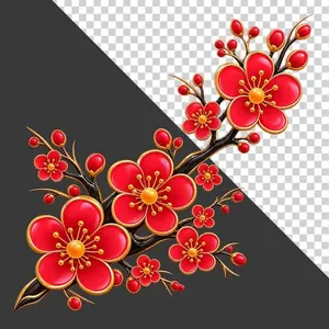 Cành hoa đào đỏ nhánh đôi khoe sắc.PNG