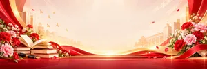 File JPG - Backdrop sân khấu khai giảng bục đỏ hoa sách chim bồ câu trường học