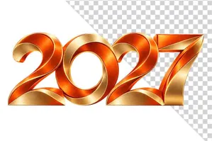 Số 2027 3D cam sáng viền vàng kim sắc nét sang trọng ngày Tết  - File PNG