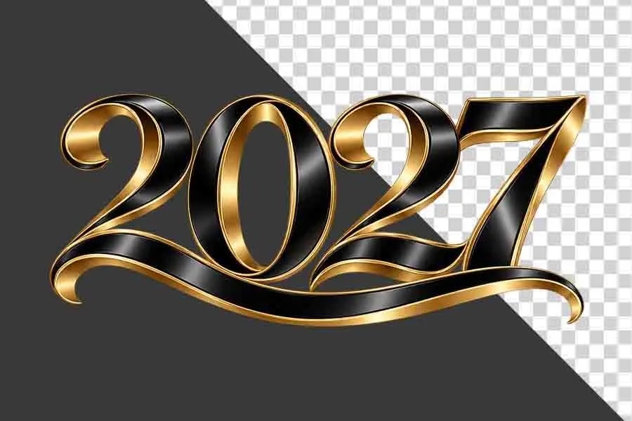 Số 2027 3D đen viền vàng kim uốn lượn nghệ thuật ngày Tết  - PNG