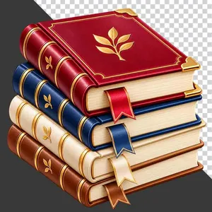 Chồng bốn cuốn sách tri thức nhiều màu sắc gắn ruy băng đánh dấu trang tri ân 20 tháng 11 - File PNG