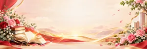 File JPG - Phông nền 20/11 sách vở hoa hồng lụa đỏ