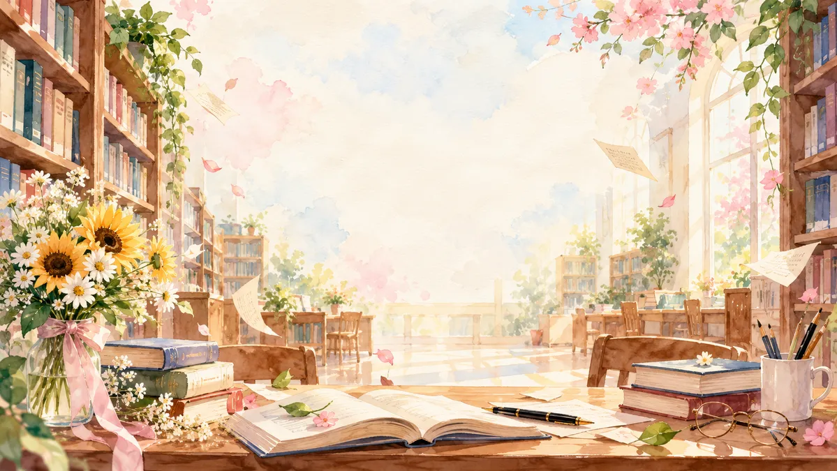 File JPG - Khối thư viện màu nước hoa hướng dương sách