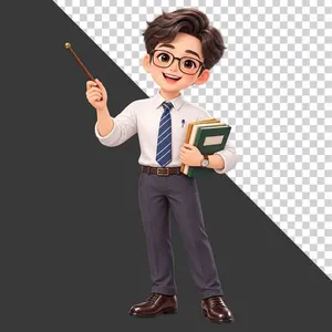 Thầy giáo đeo kính cầm thước bảng và sách tri ân 20 tháng 11 - PNG