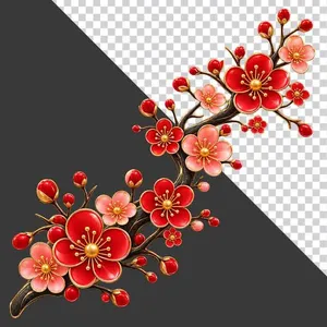 Cành hoa đào đỏ hồng uốn lượn khoe sắc.PNG