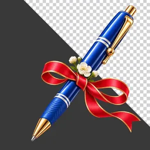 Bút bi xanh thắt nơ ruy băng đỏ 20 tháng 11  - File PNG