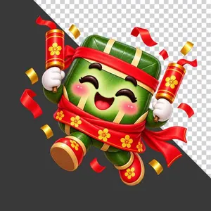 File PNG - Bánh chưng cầm pháo hoa pháo giấy Tết
