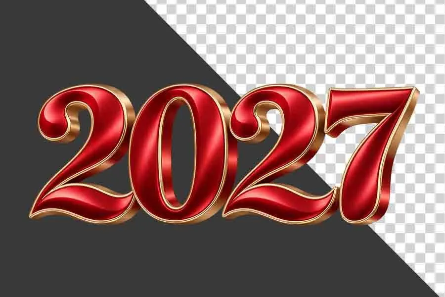 Số 2027 3D đỏ viền vàng kim sang trọng ngày Tết - PNG