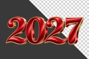 Số 2027 3D đỏ viền vàng kim sang trọng ngày Tết - PNG