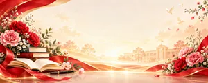 File JPG - Phông nền 20/11 sách mở bút mực chim bồ câu hoa cẩm chướng lụa đỏ