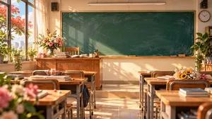 File JPG - Backdrop phòng học màu nước nắng mai hoa tươi