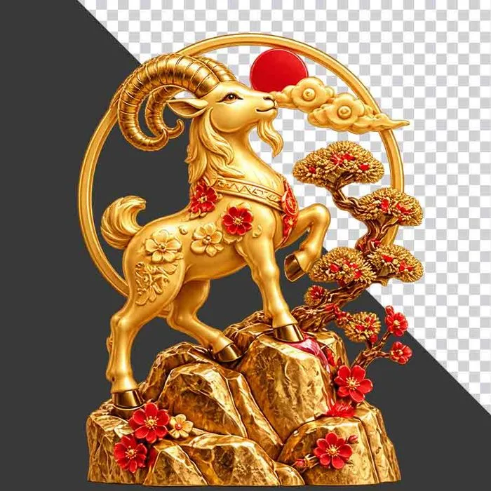 File PNG - Tượng dê vàng tùng hạc đón xuân