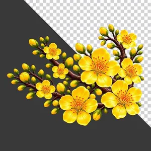 Cành hoa mai vàng chùm tụ tài lộc - File PNG