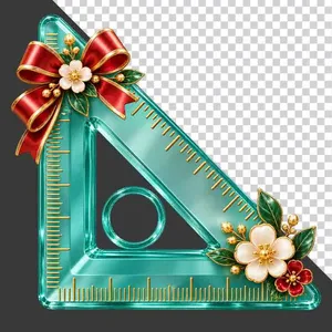File PNG - Thước ê kê trong suốt hoa mai nơ đỏ tri ân thầy cô