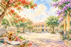 File JPG - Sân trường màu nước hoa phượng bằng lăng ghế đá xe đạp