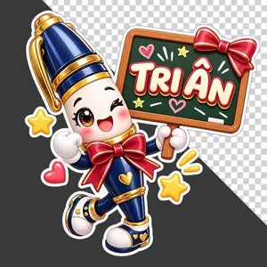 Nhân vật bút máy hoạt hình cầm bảng Tri ân chào mừng 20/11 - PNG